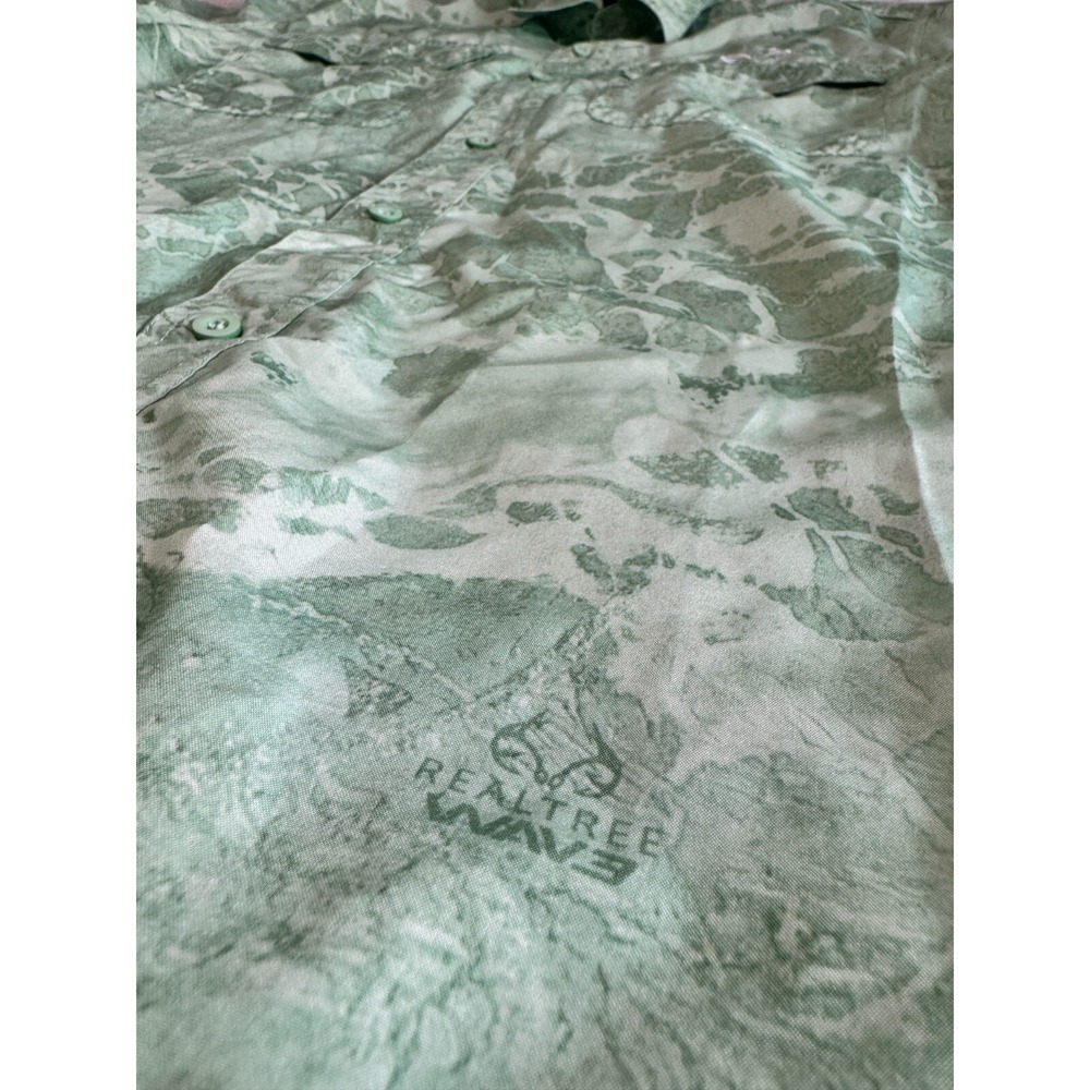 Realtree Fishing Shirt Mens Large Green Camo Short Sleeve Button Down Wave L - Picture 8 of 12